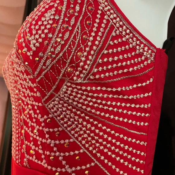 Red Rhinestone Evening Gown Prom Dress Maxi Soieblu Agaci “A Night To Remember” - Picture 5 of 11